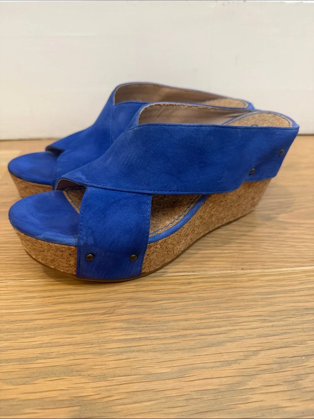 Splendid Royal Blue Suede Crisscross Platform Wedge